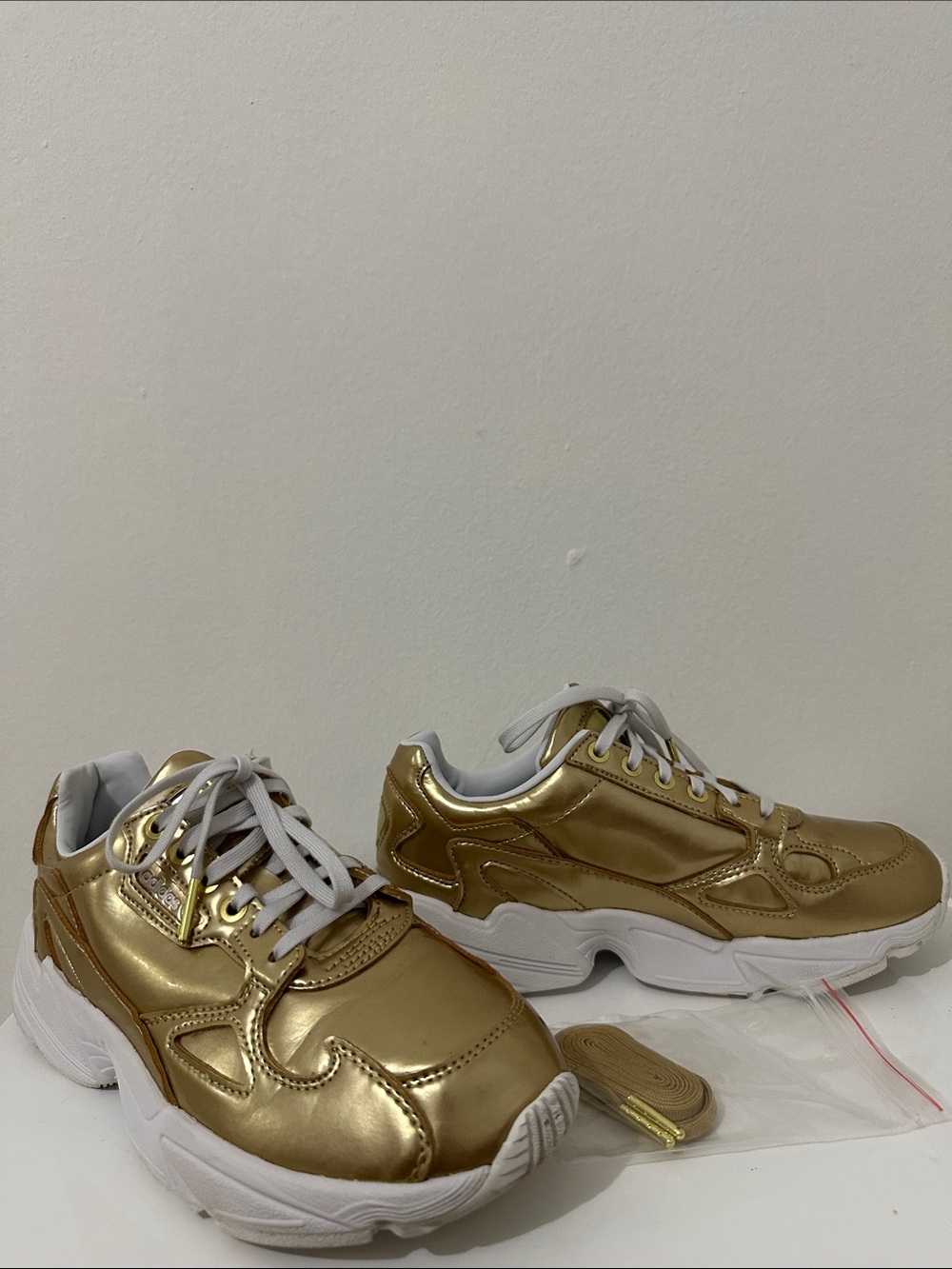Adidas Falcon Gold Metallic Crystal White (Women's)- FV4318, Gold, US 7